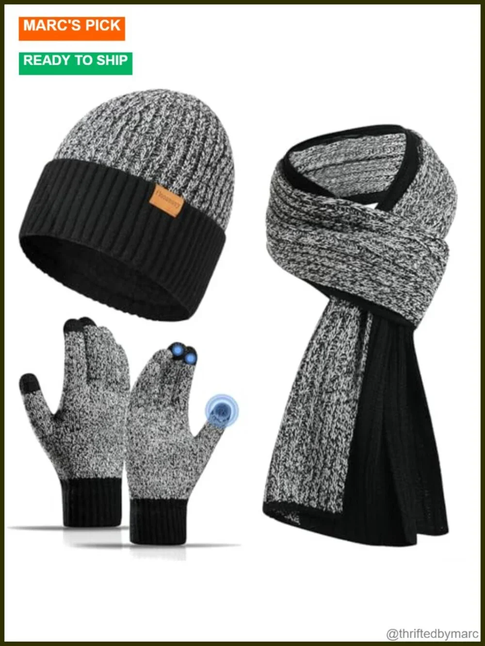 Winter Hat Scarf Gloves Set 3-Piece Acrylic Knit Beanie Fleece Lined